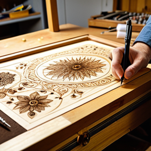 Home 15 A professional pyrography artist, fully clothed in modest work attire, carefully examining a high-quality wire-nib woodburning pen. The scene is set in a clean, well-lit pyrography workshop, with various pen nibs neatly displayed on a wooden workbench alongside a temperature control unit and several blank pieces of basswood. Soft, warm natural light illuminates the dedicated artist and the organized tools, conveying an atmosphere of focused craftsmanship. Professional photography, high detail, sharp focus, realistic. safe for work, appropriate content, fully clothed, professional, perfect anatomy, correct proportions, natural pose, well-formed hands, proper finger count, natural body proportions.