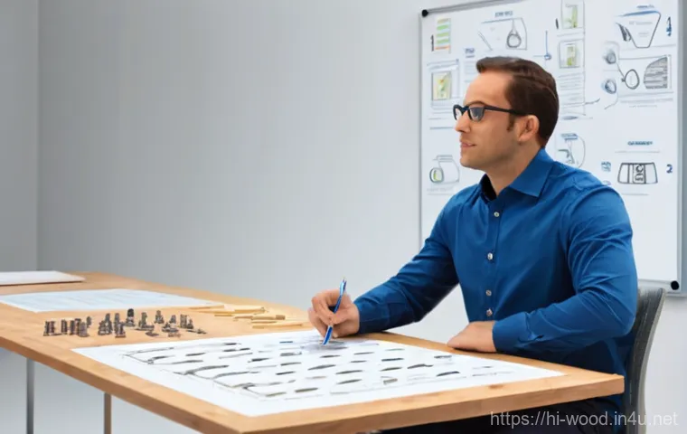 나사 및 못 선택법 - **Prompt:** A focused individual, appearing to be in their 40s, wearing a sturdy work shirt and well...