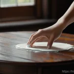 Home 10 목재 가구 수리 방법 - **Prompt:** A warm, inviting close-up shot of a woman's hands gently rubbing a small amount of white...