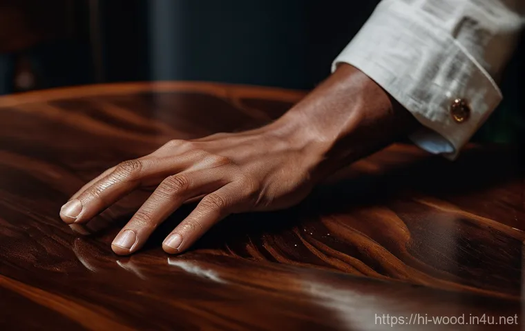 목재 가구 수리 방법 - **Prompt:** A warm, inviting close-up shot of a woman's hands gently rubbing a small amount of white...